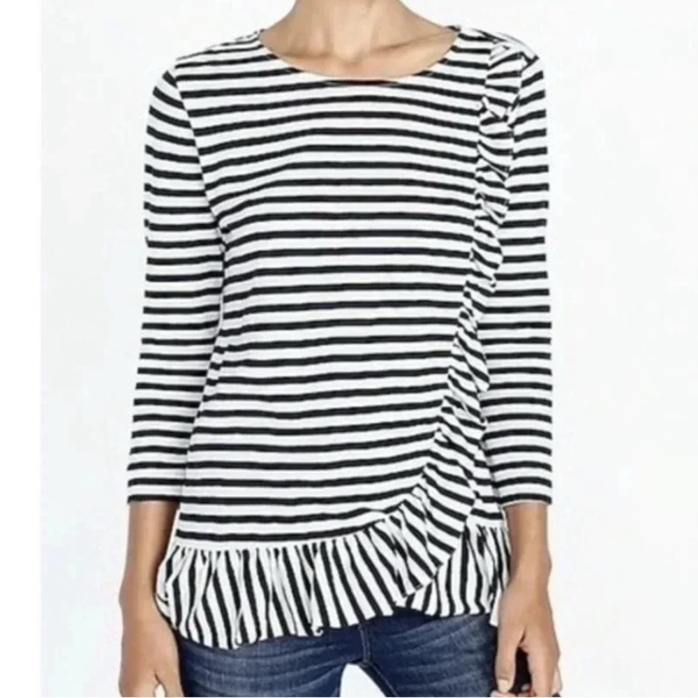 J. Crew Black White Stripe Preppy Classic Peplum Ruffle Top Blouse Size S Small